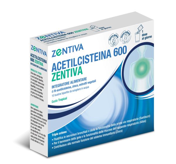 ACETILCISTEINA 600 ZENTIVA 10 BUSTINE BIPARTITE GUSTO TROPICAL - Parafarmacia Mostacciano