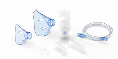 SOFFIO CUBE KIT ACCESSORI RICAMBIO CON AMPOLLA, BOCCAGLIO E FOCELLA NASALE, MASCHERA PEDIATRICA E ADULTI, TUBELLO E FILTRI DI RICAMBIO E BORSA PORTA ACCESSORI - Parafarmacia Mostacciano