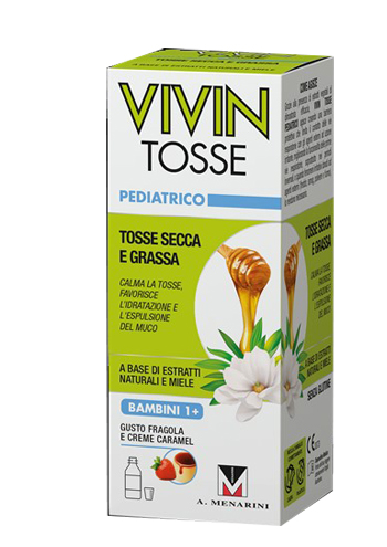 VIVIN TOSSE PEDIATRICO SCIROPPO PER TOSSE SECCA E GRASSA GUSTO FRAGOLA E CREME CARAMEL 150 ML - Parafarmacia Mostacciano