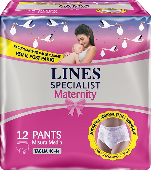 LINES SPECIALIST MATERNITY MUTANDINA ASSORBENTE PER PERDITE POST PARTO MISURA MEDIUM 12 PEZZI - Parafarmacia Mostacciano