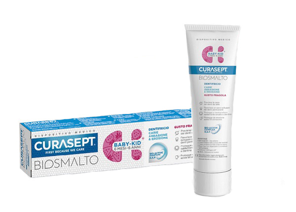 CURASEPT BIOSMALTO DENTIFRICIO BABY KID FRAGOLA CARIE ABRASIONE & EROSIONE 50 ML - Parafarmacia Mostacciano