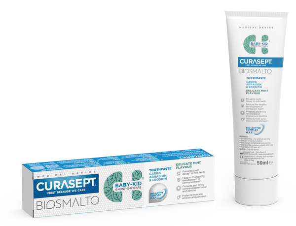 CURASEPT BIOSMALTO DENTIFRICIO BABY KID MENTA CARIE ABRASIONE & EROSIONE 50 ML - Parafarmacia Mostacciano