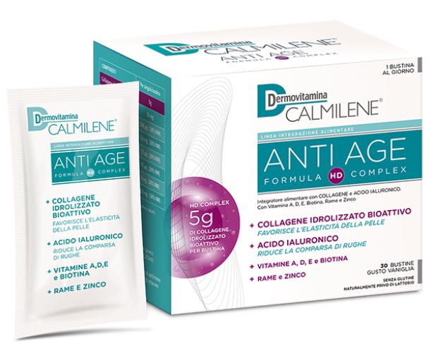 DERMOVITAMINA CALMILENE ANTIAGE IA A BASE DI COLLAGENE E ACIDO IALURONICO POLVERE 30 BUSTINE GUSTO VANIGLIA - Parafarmacia Mostacciano