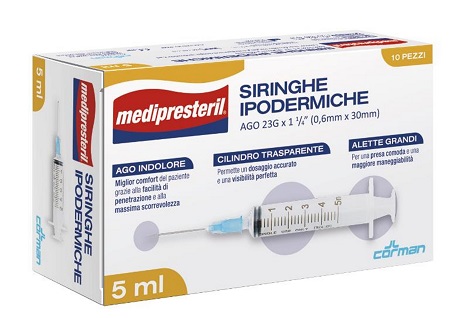 SIRINGA IPODERMICA MEDIPRESTERIL AGO 23 GAUGE 1 1/4 0,5X30MM 5 ML 10 PEZZI - Parafarmacia Mostacciano