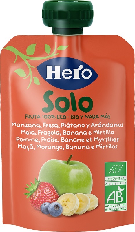 HERO SOLO FRUTTA FRULLATA 100% BIO MELA BANANA FRAGOLA 100 G - Parafarmacia Mostacciano