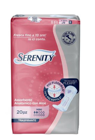 SERENITY ASSORBENTE ANATOMICO CON ALOE FLEXIT MINI 20 PEZZI - Parafarmacia Mostacciano