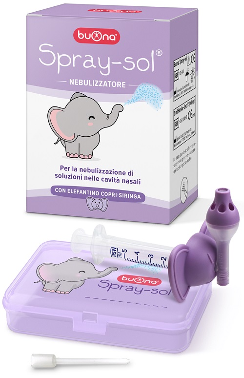 BUONA SPRAY-SOL KIT 5 PEZZI 1 SPRAY SOL + 1 SIRINGA LUER LOCK DA 5 ML + 1 AGO CANNULA + ELEFANTINO COPRI-SIRINGA - Parafarmacia Mostacciano