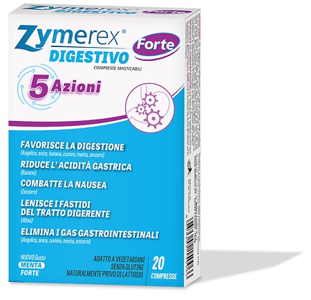 ZYMEREX DIGESTIVO FORTE 5 AZIONI 20 COMPRESSE MASTICABILI - Parafarmacia Mostacciano