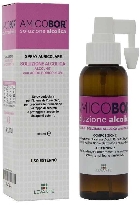 SOLUZIONE ALCOLICA PER IRRIGAZIONE DELL'ORECCHIO AMICOBOR 100 ML - Parafarmacia Mostacciano