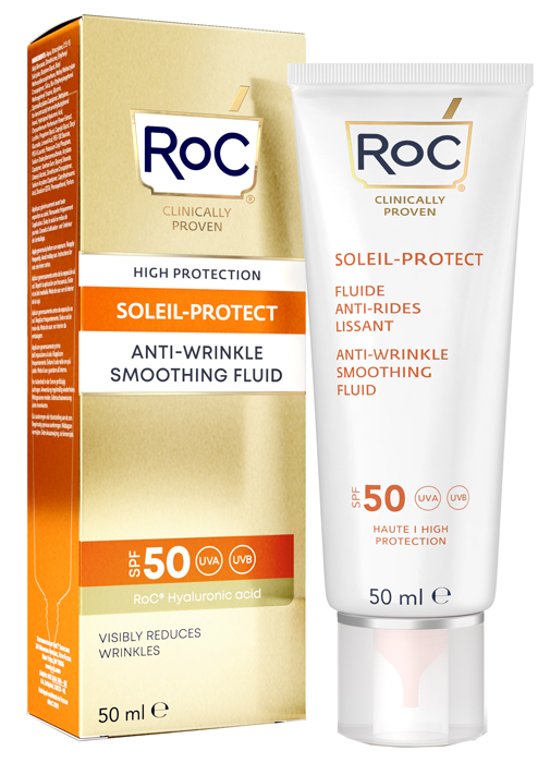 ROC FLUIDO SOLARE VISO SPF 50+ ANTI-RUGHE LEVIGANTE  50 ML - Parafarmacia Mostacciano