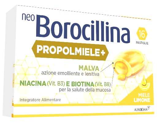 NEOBOROCILLINA PROPOLMIELE+ MIELE/LIMONE 16 PASTIGLIE - Parafarmacia Mostacciano