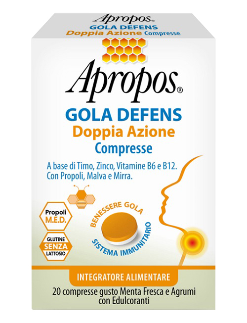 APROPOS GOLA DEFENS DOPPIA AZIONE 20 COMPRESSE - Parafarmacia Mostacciano