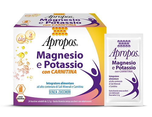 APROPOS MAGNESIO E POTASSIO CON CARNITINA 24 BUSTINE SOLUBILI DA 3,5 G GUSTO ARANCIA SENZA ZUCCHERI - Parafarmacia Mostacciano