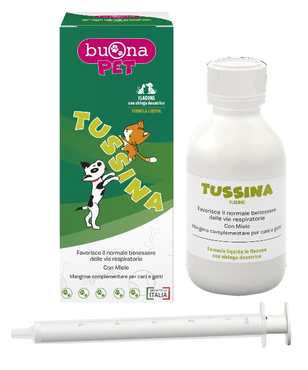 TUSSINA FLACONE MANGIME COMPLEMENTARE CANI GATTI CON SIRINGA DOSATRICE FORMA LIQUIDA 100 G BUONAPET - Parafarmacia Mostacciano