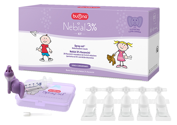 NEBIAL 3% KIT 20 FLACONCINI MONODOSE 5ML SOLUZIONE IPERTONICA CON ACIDO IALURONICO + NEBULIZZATORE SPRAY-SOL - Parafarmacia Mostacciano