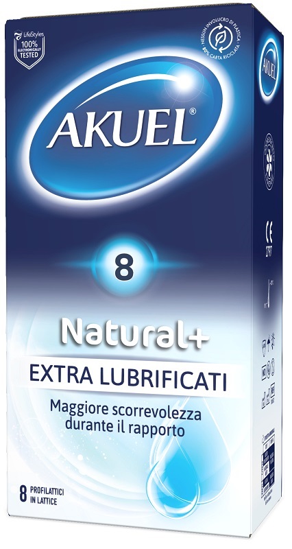 PROFILATTICO AKUEL NATURAL+ EXTRALUBRIFICATO 8 PEZZI - Parafarmacia Mostacciano
