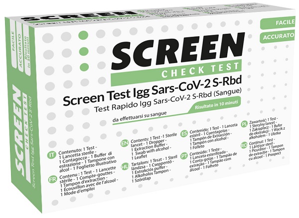 TEST SIEROLOGICO RAPIDO COVID-19 SCREEN TEST AUTODIAGNOSTICO DETERMINAZIONE QUALITATIVA ANTICORPI IGG SARS-COV-2 IN CAMPIONI DI SANGUE INTERO MEDIANTE IMMUNOCROMATOGRAFIA - Parafarmacia Mostacciano