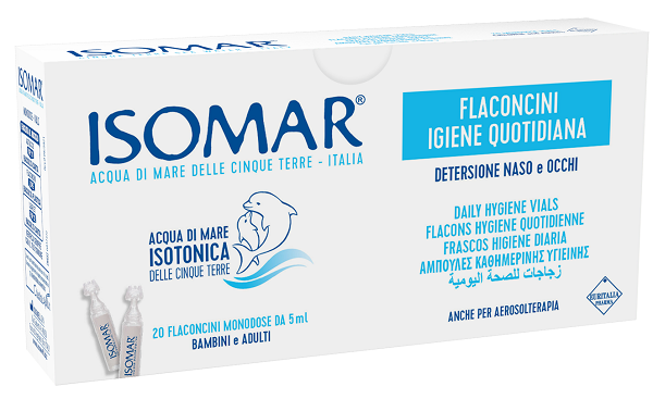 ISOMAR SOLUZIONE ISOTONICA ACQUA MARE IGIENE QUOTIDIANA 20 FLACONCINI MONODOSE 5 ML - Parafarmacia Mostacciano