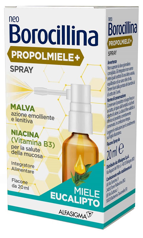 NEOBOROCILLINA PROPOLMIELE+ SPRAY MIELE EUCALIPTO 20 ML - Parafarmacia Mostacciano