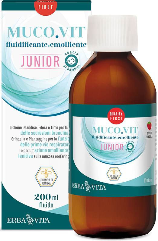 MUCOVIT FLUIDIFICANTE EMOLLIENTE JUNIOR GUSTO FRAGOLA 200 ML - Parafarmacia Mostacciano