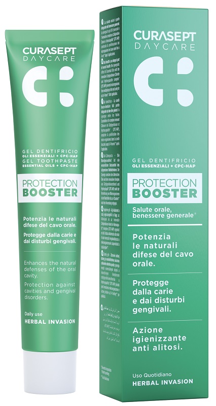 CURASEPT DAYCARE DENTIFRICIO PROTECTION BOOSTER HERBAL INVASION 75 ML - Parafarmacia Mostacciano