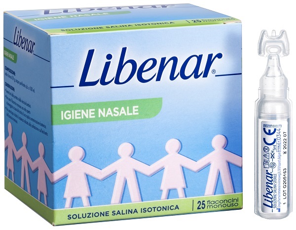SOLUZIONE SALINA ISOTONICA 0,9% LIBENAR PER IGIENE NASALE 25 FLACONCINI MONOUSO X 5 ML - Parafarmacia Mostacciano