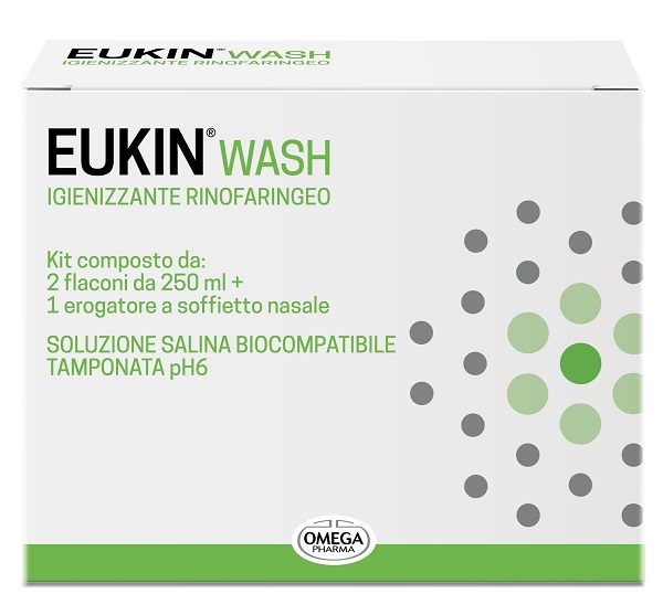 EUKIN WASH IGIENIZZANTE RINOFARINGEO KIT 2 FLACONI DA 250 ML + EROGATORE A SOFFIETTO NASALE - Parafarmacia Mostacciano