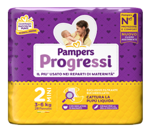 PAMPERS PROGRESSI MINI 3-6 KG 28 PEZZI - Parafarmacia Mostacciano