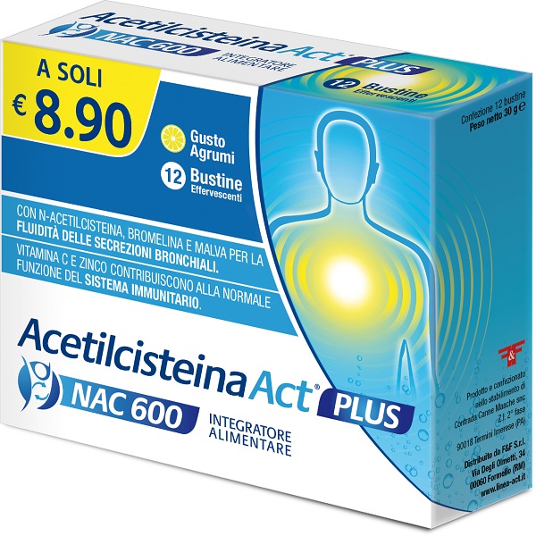 ACETILCISTEINA ACT PLUS NAC 600 12 BUSTINE EFFERVESCENTI AGRUMI - Parafarmacia Mostacciano
