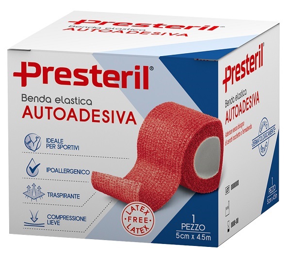 BENDA ELASTICA AUTOADESIVA LATEX FREE PRESTERIL CM 5X4,5 M TESI ROSSO - Parafarmacia Mostacciano