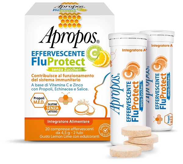 APROPOS EFFERVESCENTE C FLUPROTECT SENZA ZUCCHERI 20 COMPRESSE EFFERVESCENTI - Parafarmacia Mostacciano