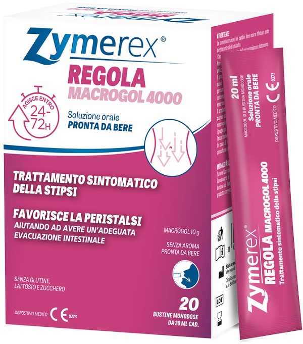 ZYMEREX REGOLA MACROGOL 4000 20 BUSTINE DA 20 ML SENZA ZUCCHERO SENZA GLUTINE SENZA LATTOSIO - Parafarmacia Mostacciano