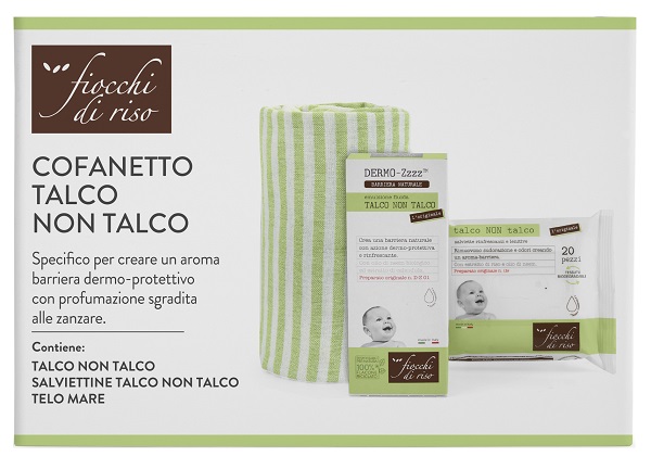 FIOCCHI DI RISO COFANETTO TALCO NON TALCO 1 EMULSIONE TALCO NON TALCO 120 ML + 1 SALVIETTE TALCO NON TALCO + 1 TELO MARE - Parafarmacia Mostacciano